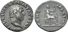 Roman Imperial Coins VITELLIUS (69). Denarius. Rome. Obv: A VITELLIVS GERM IMP AVG TR P. Laureat head right. Rev: PONT MAXIM. Vesta, veiled, seated right, holding patera and sceptre. RIC 107. Conditio