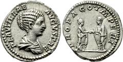 Roman Imperial Coins PLAUTILLA (Augusta, 202-205). Denarius. Rome. Obv: PLAVTILLAE AVGVSTAE. Draped bust right. Rev: PROPAGO IMPERI. Plautilla standing right, clasping hands with Caracalla standing le