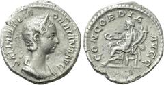 Roman Imperial Coins ORBIANA (Augusta, 225-227). Denarius. Rome. Obv: SALL BARBIA ORBIANA AVG. Diademed and draped bust right. Rev: CONCORDIA AVGG. Concordia seated left on curule chair, holding pater