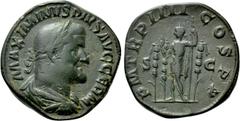 Roman Imperial Coins MAXIMINUS THRAX (235-238) Sestertius. Rome. Obv: MAXIMINVS PIVS AVG GERM. Laureate, draped and cuirassed bust right. Rev: PM TR P IIII COS PP / S - C. Emperor standing left with t