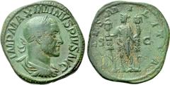 Roman Imperial Coins MAXIMINUS THRAX (235-238). Sestertius. Rome. Obv: IMP MAXIMINVS PIVS AVG. Laureate, draped and cuirassed bust right. Rev: FIDES MILITVM / S - C. Fides standing left, holding signu