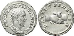 Roman Imperial Coins PUPIENUS (238). Antoninianus. Rome. Obv: IMP CAES M CLOD PVPIENVS AVG. Radiate, draped and cuirassed bust right. Rev: PATRES SENATVS. Clasped hands. RIC 11. Condition: Near extrem