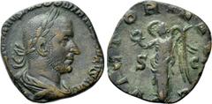 Roman Imperial Coins TREBONIANUS GALLUS (251-253). Sestertius. Rome. Obv: IMP CAES C VIBIVS TREBONIANVS GALLVS AVG. Laureate, draped and cuirassed bust right. Rev: VICTORIA AVG / S - C. Victory standi