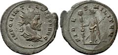 Roman Imperial Coins QUINTILLUS (270). Antoninianus. Cyzicus. Obv: IMP QVINTILLVS PF AVG. Radiate, draped and cuirassed bust right. Rev: FIDES MILIT / S. Fides standing facing, head left, holding stan