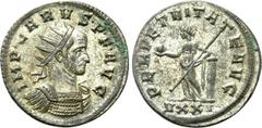 Roman Imperial Coins CARUS (282-283). Antoninianus. Ticinum. Obv: IMP CARVS P F AVG. Radiate and cuirassed bust right. Rev: PERPETVITATE AVG / VXXI. Securitas standing left, leaning on column, holding