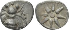 Greek Coins IONIA. Ephesos. Hemitetartemorion (Circa 500-450 BC). Obv: Bee. Rev: Star. Karweise Series IIIa; SNG Kayhan 137. Rare Condition: Very fine. Weight: 0.31 g. Diameter: 8 mm.