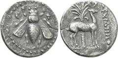 Greek Coins IONIA. Ephesos. Drachm (Circa 202-150 BC). Archidemos, magistrate. Obv: Ε - Φ. Bee. Rev: ΑΡΧΙΔΗΜΟΣ. Stag standing right; palm tree behind. SNG Copenhagen 285. Condition: Very fine . Weight