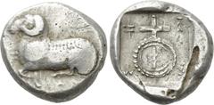 Greek Coins CYPRUS. Salamis. Euelthon (or successors) (Circa 530/15-500 BC). Stater. Obv: Recumbent ram left; Cypriot legend above and below. Rev: Ankh; Cypriot legend within, to left and to right; al