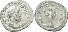 Roman Imperial Coins PUPIENUS (238). Denarius. Rome. Obv: IMP C M CLOD PVPIENVS AVG. Laureate, draped and cuirassed bust right. Rev: P M TR P COS II P P. Felicitas standing left, holding caduceus and 