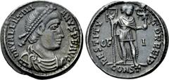 Roman Imperial Coins VALENTINIAN I (364-375). Siliqua. Arelate. Obv: D N VALENTINIANVS P F AVG. Diademed, draped and cuirassed bust right. Rev: RESTITVTOR REIP / CONST. Valentinian standing facing, he