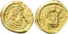 Byzantine Coins JUSTINIAN I (527-565). GOLD Tremissis. Constantinople. Obv: D N IVSTINIANVS P P AVG. Diademed, draped and cuirassed bust right. Rev: VICTORIA AVGVSTORVM / CONOB. Victory advancing righ