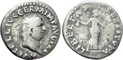 Roman Imperial Coins VITELLIUS (69). Denarius. Rome. Obv: A VITELLIVS GERM IMP AVG TR P. Laureate head right. Rev: LIBERTAS RESTITVTA. Libertas standing facing, head right, holding pileus and long rod