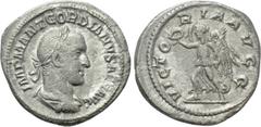 Roman Imperial Coins GORDIAN II (238). Denarius. Rome. Obv: IMP M ANT GORDIANVS AFR AVG. Laureate, draped and cuirassed bust right. Rev: VICTORIA AVG. Victoria advancing left with palm and wreath. RIC