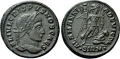 The K.L. Collection of Late Roman Coins CRISPUS (Caesar, 316-326). Follis. Sirmium. Obv: FL IVL CRISPVS NOB CAES. Laureate head right. Rev: ALAMANNIA DEVICTA / • SIRM •. Victory advancing right, holdi