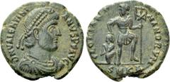 The K.L. Collection of Late Roman Coins VALENTINIAN I (364-375). Ae. Kyzicus. Obv: DN VALENTINIANVS P F AVG. Diademed, draped and cuirassed bust right. Rev: GLORIA ROMANORVM / SMKA. Emperor standing f