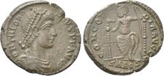 The K.L. Collection of Late Roman Coins THEODOSIUS I (379-395). Ae. Aquileia. Obv: DN THEODOSIVS PF AVG. Diademed, draped and cuirassed bust right. Rev: CONCORDIA AVGGG / SMAQS. Constantinopolis enthr