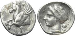 Greek Coins CORINTHIA. Corinth. Hemidrachm (Circa 350-300 BC). Obv: Forepart of Pegasus left; koppa below. Rev: Wreathed head of Aphrodite left. BCD Corinth 181 ff. Condition: Very fine; polished. Wei