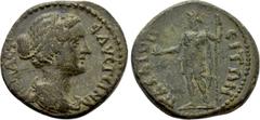 Roman Provincial Coins LYCIA. Palaeopolis. Faustina II (147-175). Ae. Obv: ΦAVCTЄINA CЄBACT. Draped bust right. Rev: ΠAΛAIOΠOΛEITΩN. Mên standing left, wearing Phrygian cap and crescent on shoulders; 