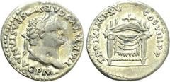 Roman Imperial Coins TITUS (79-81). Denarius. Rome. Obv: IMP TITVS CAES VESPASIAN AVG P M. Laureate head right. Rev: TR P IX IMP XV COS VIII P P. Draped triangular pulvinar, decorated with palmettes. 