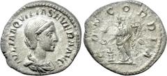 Roman Imperial Coins AQUILIA SEVERA (Augusta, 220-221 & 221-222). Denarius. Rome. Obv: IVLIA AQVILIA SEVERA AVG. Draped bust right. Rev: CONCORDIA. Concordia standing left, holding double cornucopia a