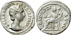Roman Imperial Coins ORBIANA (Augusta, 225-227). Denarius. Rome. Obv: SALL BARBIA ORBIANA AVG. Draped bust right, wearing stephane. Rev: CONCORDIA AVGG. Concordia seated left on throne, holding patera
