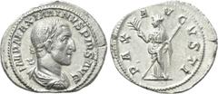 Roman Imperial Coins MAXIMINUS THRAX (235-238). Denarius. Rome. Obv: IMP MAXIMINVS PIVS AVG. Laureate, draped and cuirassed bust right. Rev: PAX AVGVSTI. Pax standing left, holding branch and sceptre.