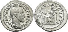 Roman Imperial Coins MAXIMINUS THRAX (235-238). Denarius. Rome. Obv: IMP MAXIMINVS PIVS AVG. Laureate, draped and cuirassed bust right. Rev: SALVS AVGVSTI. Salus seated left on throne, feeding serpent