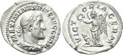 Roman Imperial Coins MAXIMINUS THRAX (235-238). Denarius. Rome. Obv: MAXIMINVS PIVS AVG GERM. Laureate, draped and cuirassed bust right. Rev: VICTORIA GERM. Victory standing left with wreath and palm 