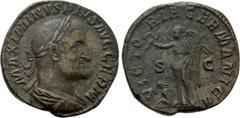 Roman Imperial Coins MAXIMINUS THRAX (235-238). Sestertius. Rome. Obv: MAXIMINVS PIVS AVG GERM. Laureate, draped and cuirassed bust right. Rev: VICTORIA GERMANICA / S - C. Victory standing left, holdi