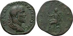 Roman Imperial Coins PUPIENUS (238). Sestertius. Rome. Obv: IMP CAES M CLOD PVPIENVS AVG. Laureate, draped and cuirassed bust right. Rev: PAX PVBLICA / S C. Pax seated left on throne, holding branch a