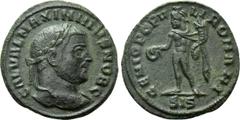 Roman Imperial Coins MAXIMINUS DAIA (310-313). 1/4 Follis. Siscia. Obv: GAL VAL MAXIMIANVS NOB C. Laureate head right. Rev: GENIO POPVLI ROMANI / SIS. Genius standing left, holding cornucopia and pate