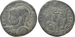 Roman Imperial Coins MAXENTIUS (307-312). Half Follis. Ostia. Obv: MAXENTIVS P F AVG. Helmeted and cuirassed bust left, holding shield and spear. Rev: VICTORIA AETERNA AVG N / [.]OSTS. Victory standin
