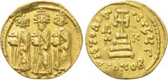 Byzantine Coins HERACLIUS with HERACLIUS CONSTANTINE and HERACLONAS (610-641). GOLD Solidus. Constantinople. Obv: Heraclius, Heraclius Constantine and Heraclonas standing facing, each holding globus c
