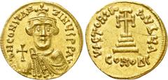 Byzantine Coins CONSTANS II (641-668). GOLD Solidus. Constantinople. Obv: δ N CONSTANTINЧS P P AV. Crowned and draped bust facing, holding globus cruciger. Rev: VICTORIA AVGЧ A / CONOBC. Cross potent 
