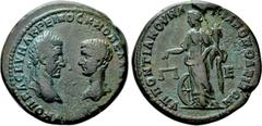 Roman Provincial Coins MOESIA INFERIOR. Marcianopolis. Macrinus, with Diadumenian (217-218). Ae Pentassarion. Obv: AYT K OΠEΛ CEV MAKPEINOC K M OΠEΛ ANTΩNEINOC. Laureate head of Macrinus left and bare