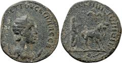 Roman Provincial Coins MESOPOTAMIA. Rhesaena. Herennia Etruscilla (249-251). Ae. Obv: EΡEΝΝΙΑ EΤΡΟΥϹΚΙΛΛΑ ϹEΒ. Diademed and draped bust right, set on crescent. Rev: ϹEΠ ΚΟΛ ΡΗϹΑΙΝΗϹΙⲰΝ L III P. Priest
