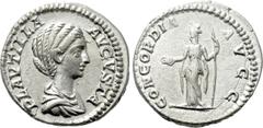 Roman Imperial Coins PLAUTILLA (Augusta, 202-205). Denarius. Rome. Obv: PLAVTILLA AVGVSTA. Draped bust right. Rev: CONCORDIA AVGG. Concordia standing left, holding patera and sceptre. RIC 363a (Caraca