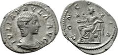 Roman Imperial Coins JULIA PAULA (Augusta, 219-220). Denarius. Antioch. Obv: IVLIA PAVLA AVG. Draped bust right. Rev: CONCORDIA. Concordia seated left on throne, holding patera; star to left. RIC 211 