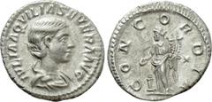 Roman Imperial Coins AQUILIA SEVERA (Augusta, 220-221 & 221-222). Denarius. Rome. Obv: IVLIA AQVILIA SEVERA AVG. Draped bust right. Rev: CONCORDIA. Concordia standing left, holding double cornucopia a