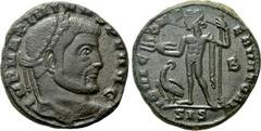 Roman Imperial Coins MAXIMINUS DAIA (310-313). Follis. Siscia. Obv: IMP MAXIMINVS P F AVG. Laureate head right. Rev: IOVI CONSERVATORI / B / SIS. Jupiter standing facing, head left, holding sceptre an