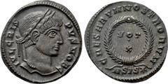Roman Imperial Coins CRISPUS (Caesar, 316-326). Follis. Siscia. Obv: IVL CRISPVS NOB C. Laureate head right. Rev: CAESARVM NOSTRORVM / ASIS (star). VOT / V in two lines within wreath. RIC 161. Conditi