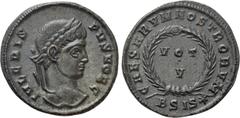 Roman Imperial Coins CRISPUS (Caesar, 316-326). Follis. Siscia. Obv: IVL CRISPVS NOB C. Laureate head right. Rev: CAESARVM NOSTRORVM / BSIS (star). VOT / V in two lines within wreath. RIC 161. Conditi