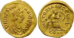 Byzantine Coins JUSTINIAN I (527-565). GOLD Semissis. Constantinople. Obv: D N IVSTINIANVS P P AVG. Diademed, draped and cuirassed bust right. Rev: VICTORIA AVGGG / CONOB. Victory seated right on shie