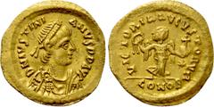 Byzantine Coins JUSTINIAN I (527-565). GOLD Semissis. Constantinople. Obv: D N IVSTINIANVS P P AVG. Diademed, draped and cuirassed bust right. Rev: VICTORIA AVGVSTORVM / CONOB. Victory advancing right