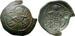Medieval Coins BULGARIA. Second Empire. Iakov Svetoslav (Despotes in Vidin, 1263-1275). Ae Trachy. Obv: Half-length facing bust of St. Demetrius, orans. Rev: Half-length facing bust of Iakov, holding 