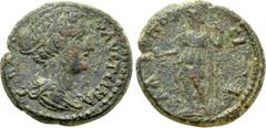 Roman Provincial Coins LYCIA. Palaeopolis. Faustina II (147-175). Ae. Obv: ΦAVCTЄINA CЄBACT. Draped bust right. Rev: ΠAΛAIOΠOΛEITΩN. Mên standing left, wearing Phrygian cap and crescent on shoulders; 