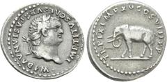 Roman Imperial Coins TITUS (79-81). Denarius. Rome. Obv: IMP TITVS CAES VESPASIAN AVG P M. Laureate head right. Rev: TR P IX IMP XV COS VIII P P. Elephant advancing left. RIC² 115. Condition: Very fin