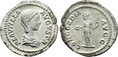 Roman Imperial Coins PLAUTILLA (Augusta, 202-205). Denarius. Rome. Obv: PLAVTILLA AVGVSTA. Draped bust right. Rev: CONCORDIA AVGG. Concordia standing left, holding patera and sceptre. RIC 363b (Caraca