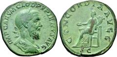 Roman Imperial Coins PUPIENUS (238). Sestertius. Rome. Obv: IMP CAES M CLOD PVPIENVS AVG. Laureate, draped and cuirassed bust right. Rev: CONCORDIA AVGG / S C. Concordia seated left on throne, holding