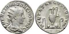 Roman Imperial Coins HERENNIUS ETRUSCUS (Caesar, 249-251). Antoninianus. Rome. Obv: Q HER ETR MES DECIVS NOB C. Radiate, draped and cuirassed bust right. Rev: PIETAS AVGVSTORVM. Emblems of the pontifi